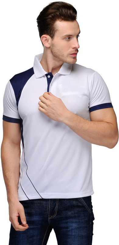 Scott International Solid Men Polo Neck White, Dark Blue T-Shirt