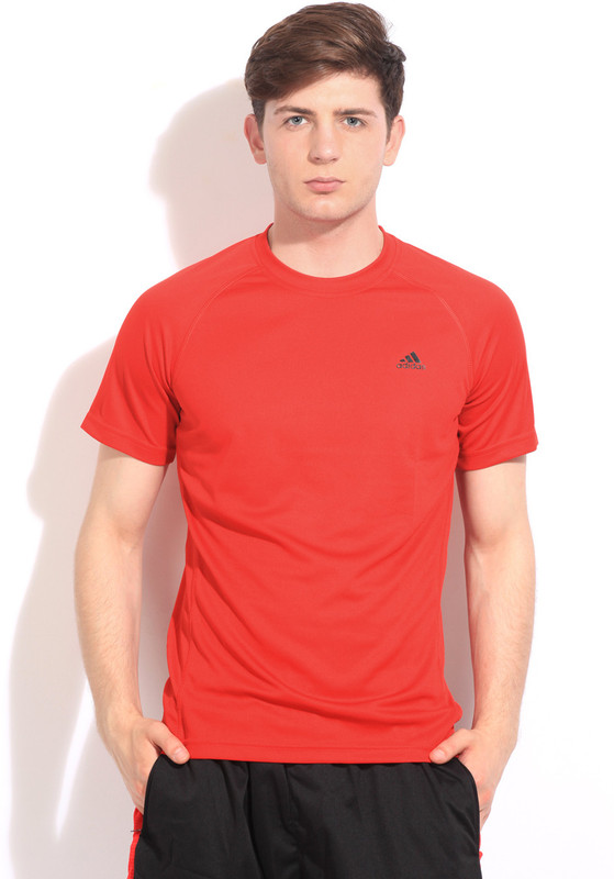 ADIDAS Solid Men Round Neck Red T-Shirt