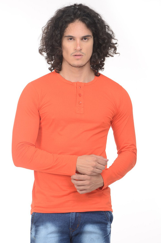 Gold Axe Solid Men Henley Orange T-Shirt Gold Axe Solid Men Henley Orange T-Shirt