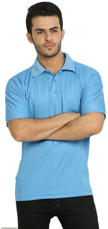 Merlin Solid Men Polo Neck Blue T-Shirt Merlin Solid Men Polo Neck Blue T-Shirt