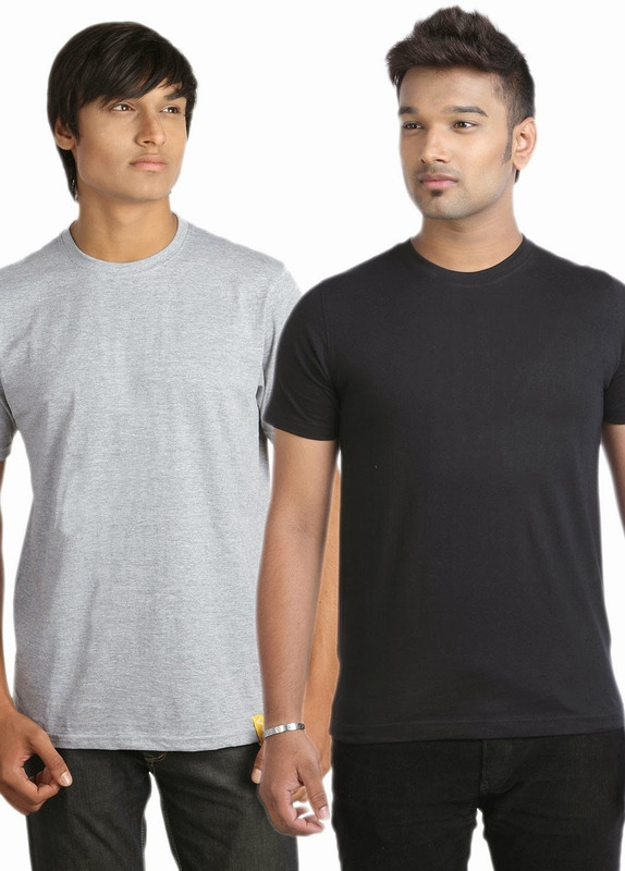 Campus Sutra Solid Men Round or Crew Grey, Black T-Shirt(Pack of 2)