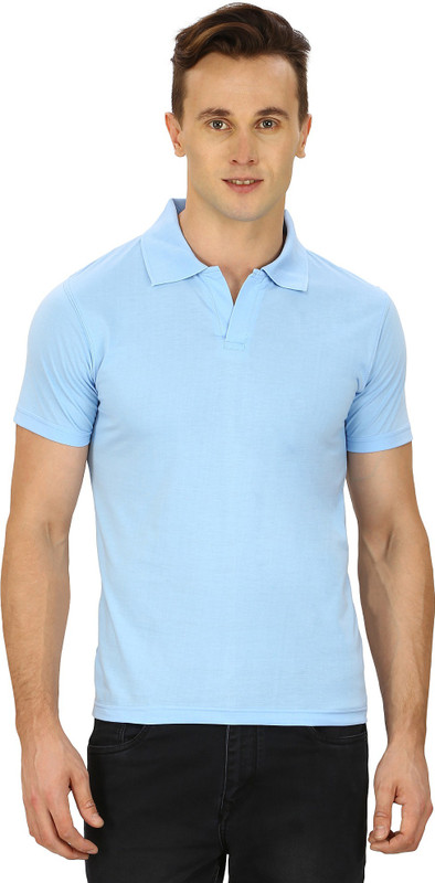 Pintapple Solid Men Polo Neck Light Blue T-Shirt