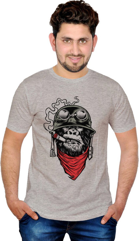 INKIT Graphic Print Men Round Neck Grey T-Shirt