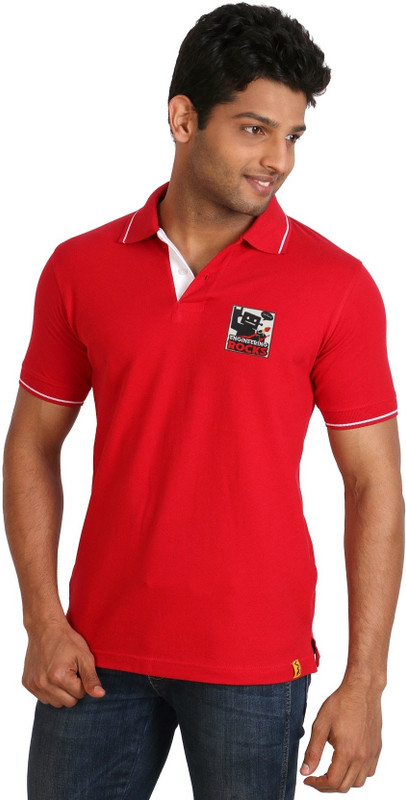 Campus Sutra Solid Men Polo Neck Red T-Shirt