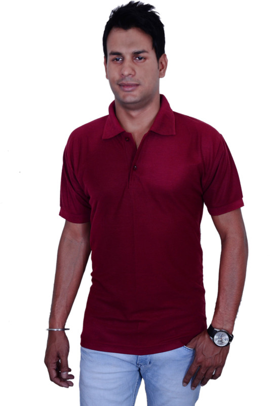 Blaze Solid Men Polo Neck Maroon T-Shirt