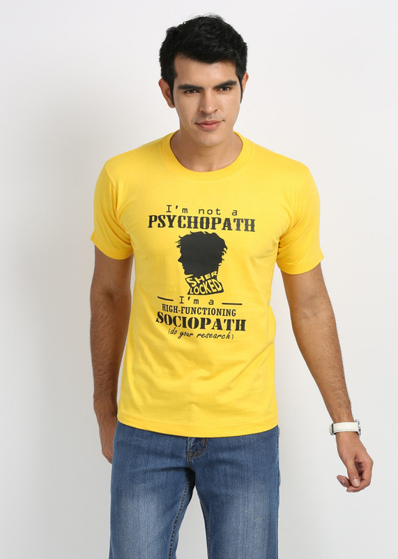 Merlin Printed Men Round Neck Yellow T-Shirt Merlin Printed Men Round Neck Yellow T-Shirt