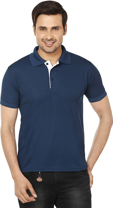 EPG Solid Men Polo Neck Blue T-Shirt