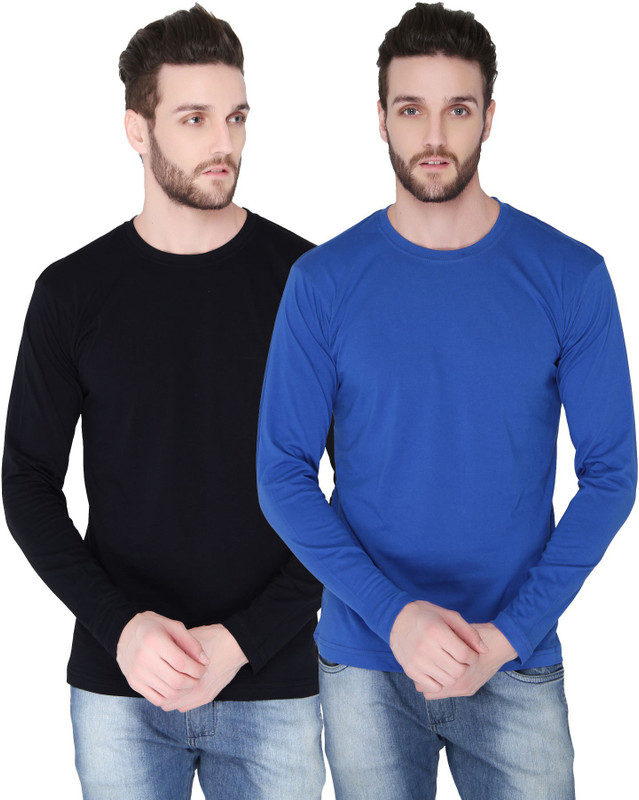 Joke Tees Solid Men Round Neck Black, Blue T-Shirt(Pack of 2)