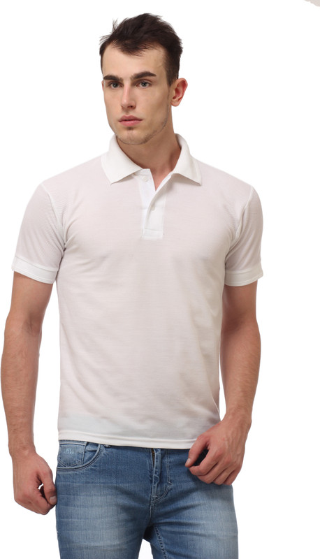 Lime Fashion Solid Men Polo Neck White T-Shirt
