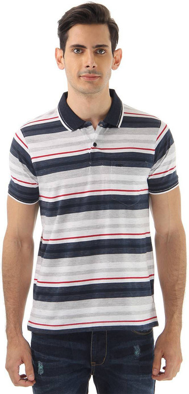 Cloak & Decker Striped Men Polo Neck Black, Grey T-Shirt Cloak & Decker Striped Men Polo Neck Black, Grey T-Shirt