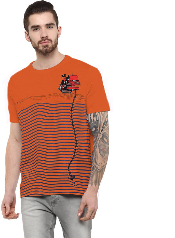Fritzberg Printed Men Round Neck Orange T-Shirt