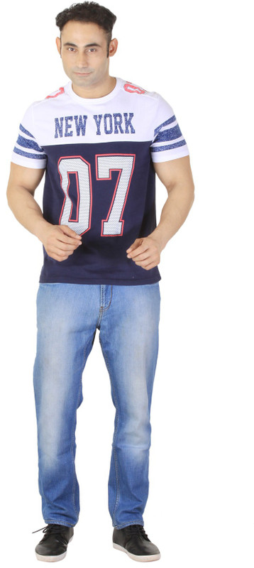 ISHWA Graphic Print Men Round Neck Dark Blue T-Shirt