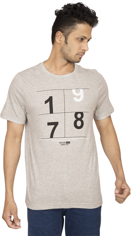 Red Line Graphic Print Men Round Neck Grey T-Shirt