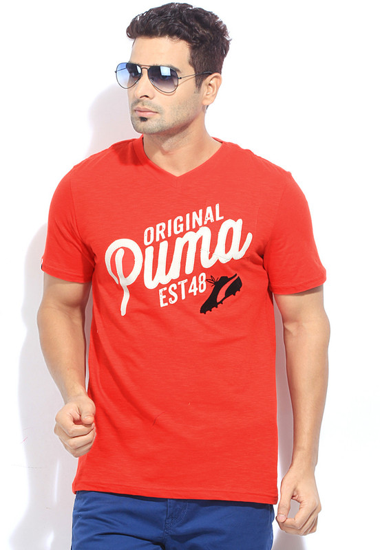 Puma Printed Men V-neck Red T-Shirt