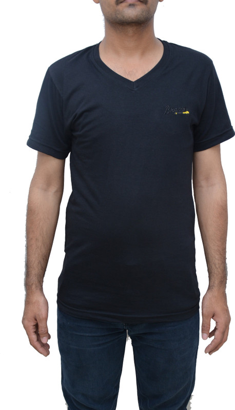 Safari Solid Men V-neck Black T-Shirt