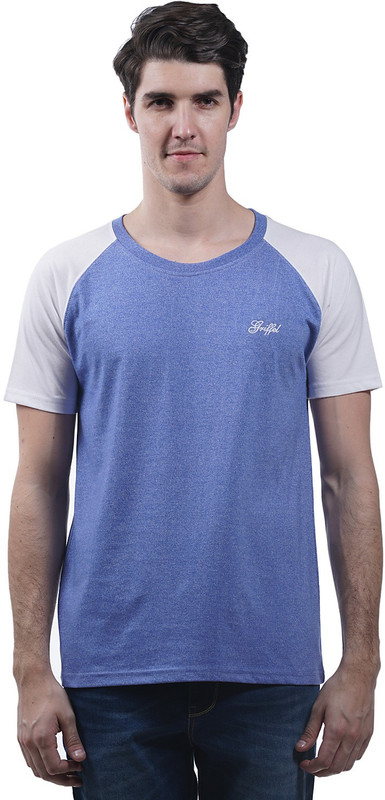 Griffel Solid Men Round Neck Light Blue T-Shirt