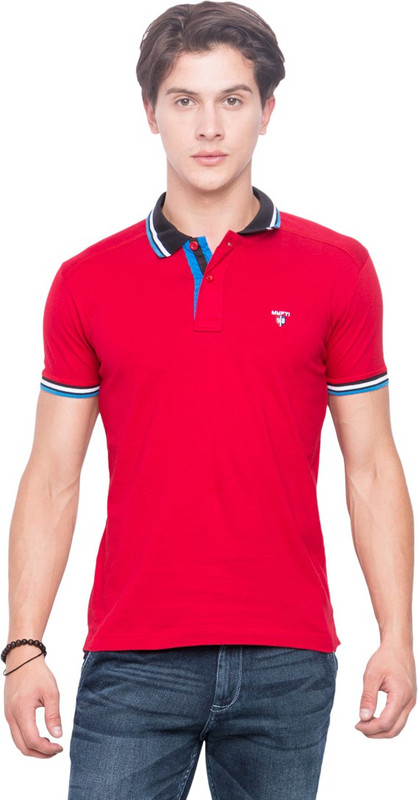 Mufti Solid Men Polo Neck Red T-Shirt