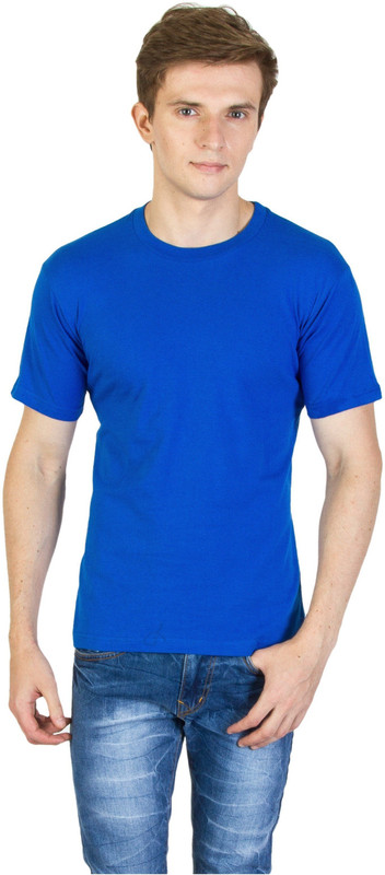 DuoPolin Solid Men Round Neck Blue T-Shirt