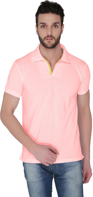 Joke Tees Solid Men Polo Neck Pink T-Shirt