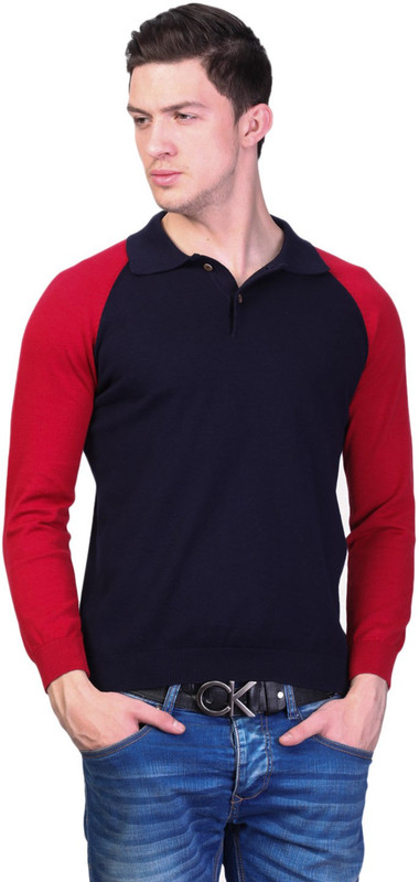 Kalt Solid Men Polo Neck Red T-Shirt