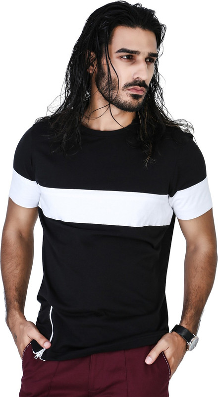 Mr Button Solid Men Round Neck Black T-Shirt