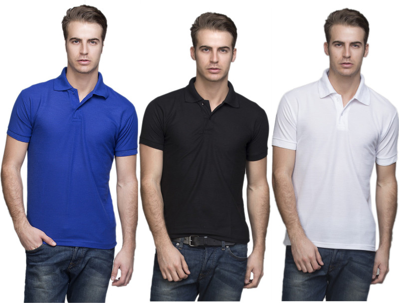 Lambency Solid Men Polo Neck Blue, Black, White T-Shirt(Pack of 3) Lambency Solid Men Polo Neck Blue, Black, White T-Shirt(Pack of 3)