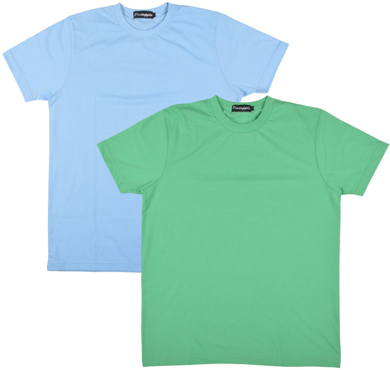 Pintapple Solid Men Round Neck Light Green, Light Blue T-Shirt(Pack of 2)
