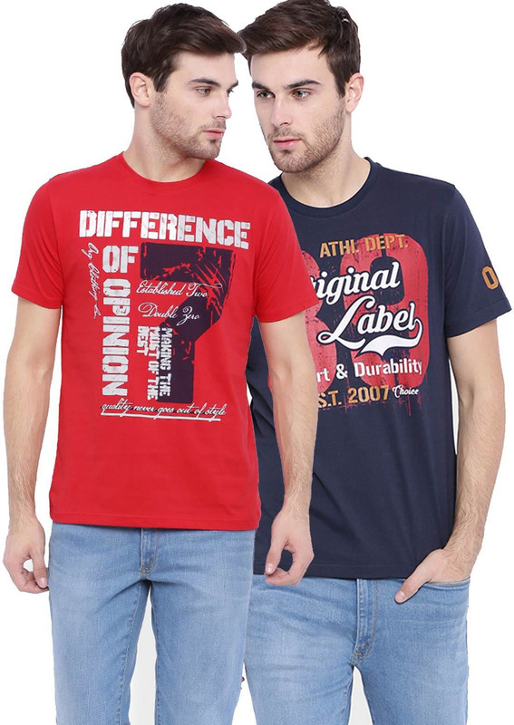DIFFERENCE OF OPINION Printed Men Round Neck Blue, Red T-Shirt(Pack of 2)