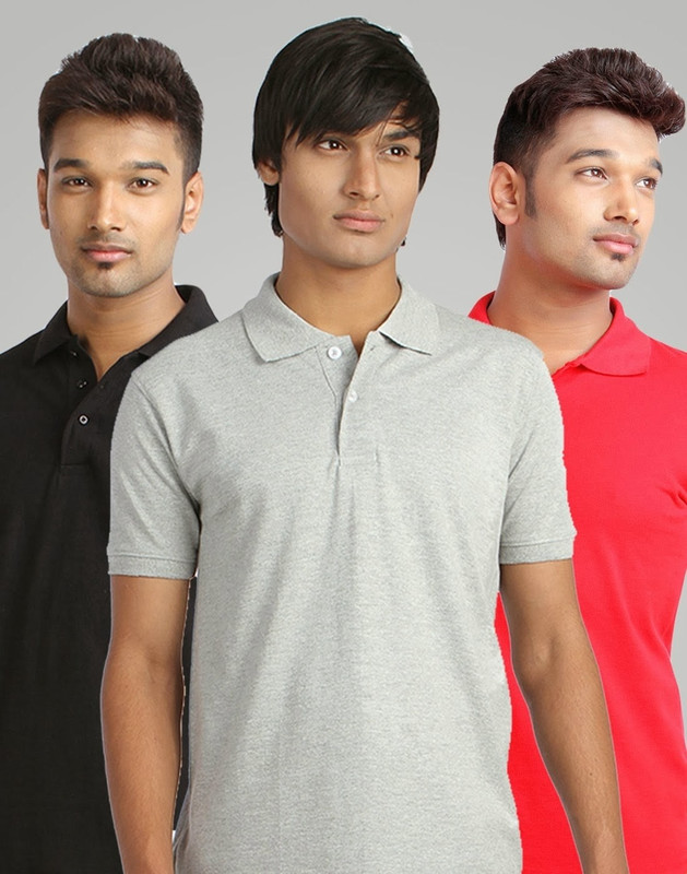 Campus Sutra Solid Men Polo Neck Red, Black, Grey T-Shirt(Pack of 3)