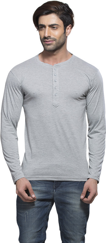 Alan Jones Solid Men Henley Grey T-Shirt