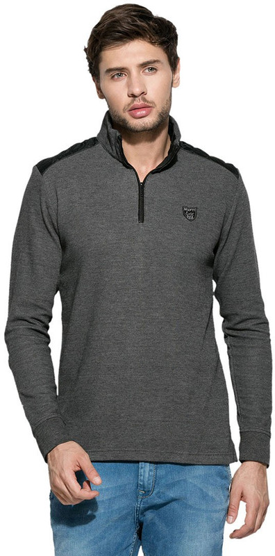 Mufti Solid Men Fashion Neck Grey T-Shirt