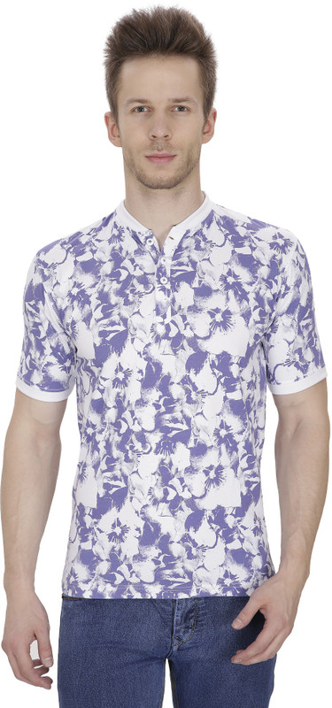 Pintapple Printed Men Henley White T-Shirt