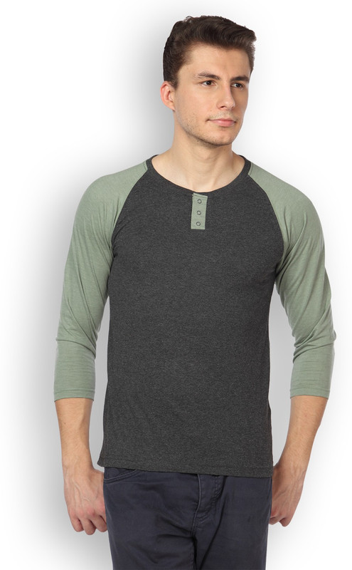 DIFFERENCE OF OPINION Solid Men Henley Green T-Shirt