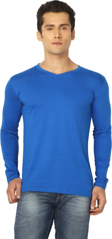 Joke Tees Solid Men V-neck Blue T-Shirt