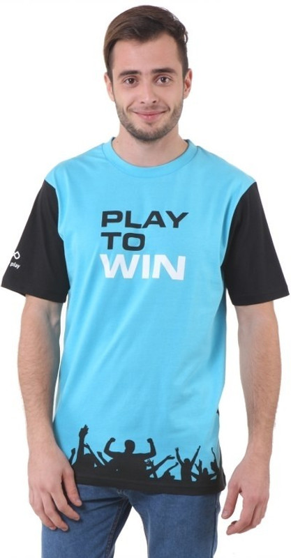 Pure Play Printed Men Round Neck Light Blue, Black T-Shirt