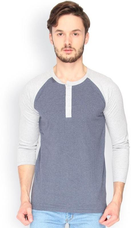 Campus Sutra Solid Men Round or Crew Blue T-Shirt