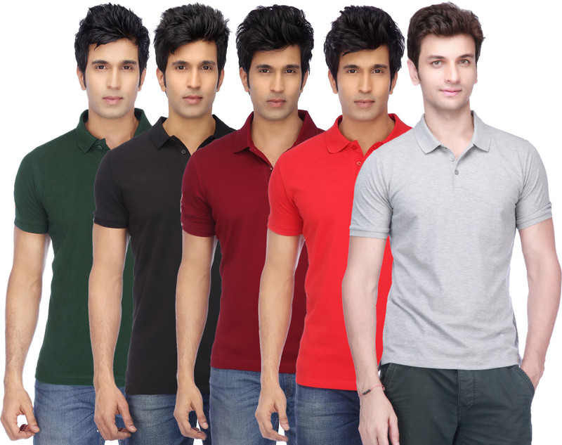 Concepts Solid Men Polo Neck Multicolor T-Shirt(Pack of 5)