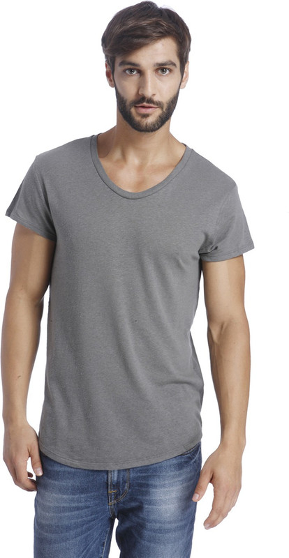Selected Solid Men Round Neck Grey T-Shirt