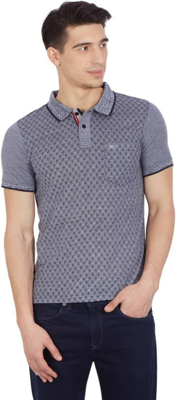 Cloak & Decker Self Design Men Polo Neck Grey T-Shirt Cloak & Decker Self Design Men Polo Neck Grey T-Shirt
