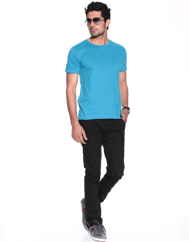 Purys Solid Men Round Neck Light Blue T-Shirt Purys Solid Men Round Neck Light Blue T-Shirt