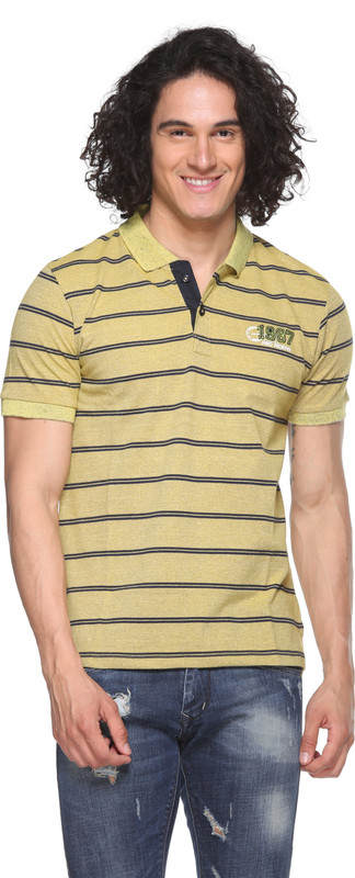 Pro Riders Self Design Men Flap Collar Neck Yellow T-Shirt