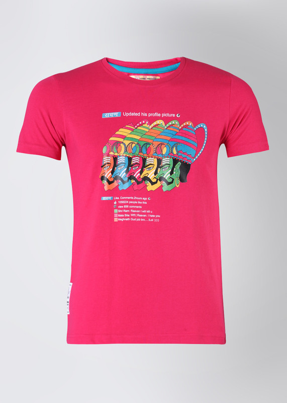 Duke Printed Men Round Neck Pink T-Shirt