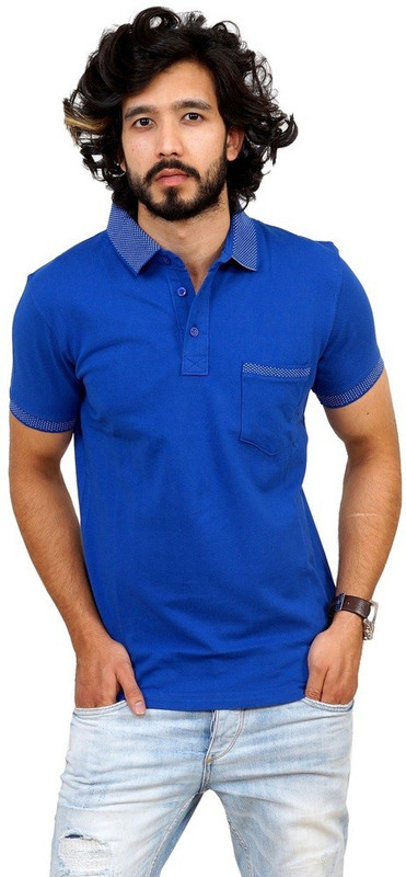 Men In Class Self Design Men Fashion Neck Blue T-Shirt