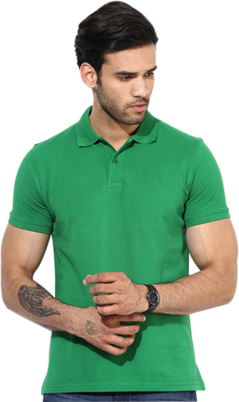 Go India Store Solid Men Polo Neck Green T-Shirt