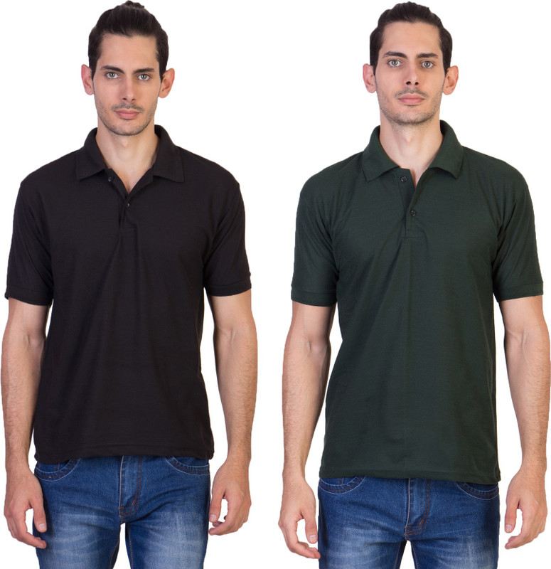 Kaizen Solid Men Polo Neck Multicolor T-Shirt(Pack of 2)