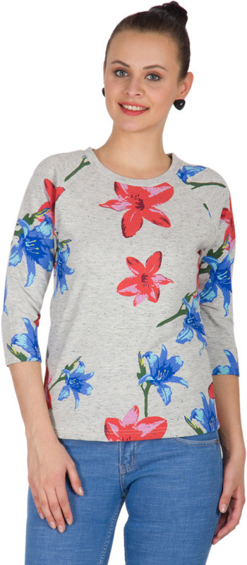Hypernation Floral Print Women Round Neck Multicolor T-Shirt