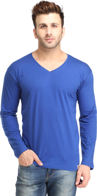 SBF Solid Men V-neck Blue T-Shirt