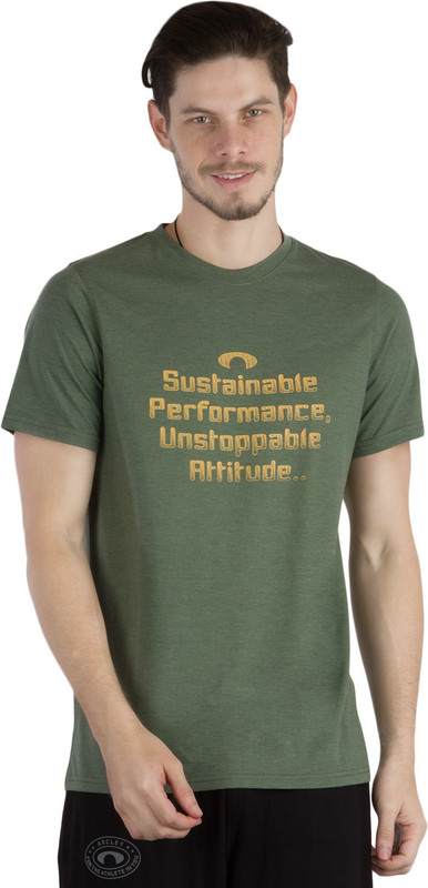 Arcley Solid, Printed Men Round Neck Green T-Shirt