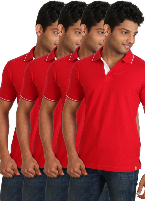 Campus Sutra Solid Men Polo Neck Red T-Shirt(Pack of 4)
