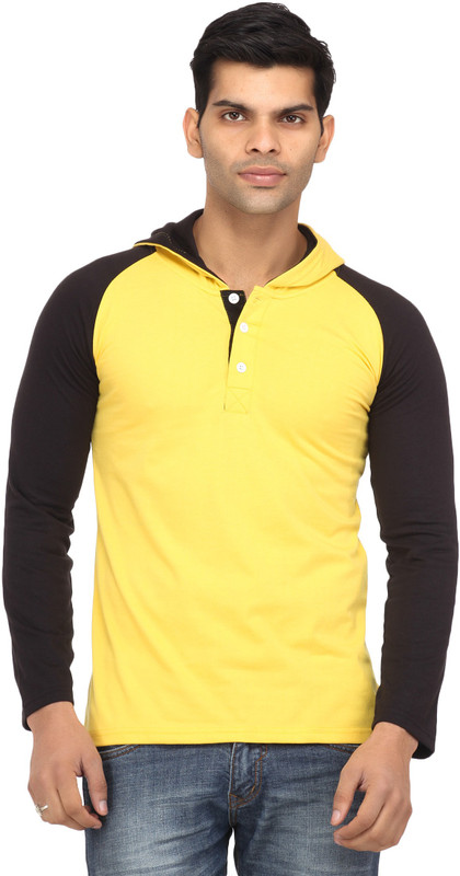 Leana Solid Men Round Neck Yellow, Black T-Shirt